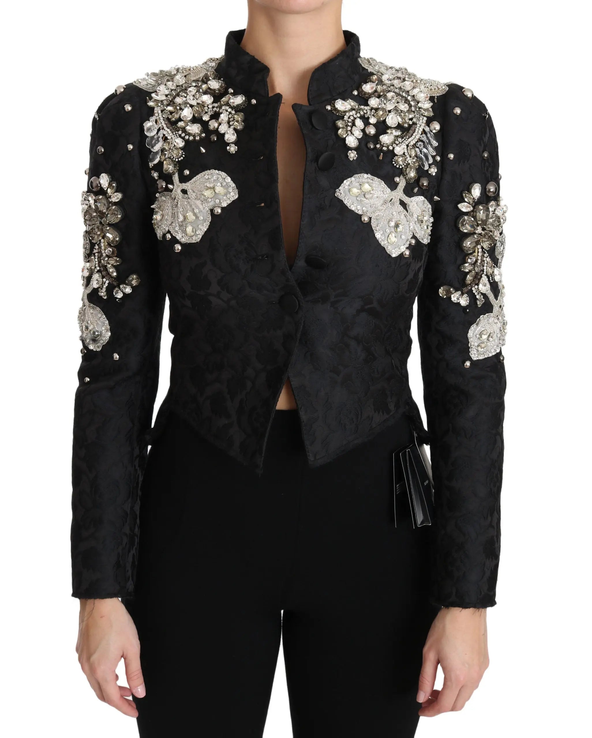 Dolce & Gabbana Black Jacquard Crystal Floral Jacket - Zeiniez