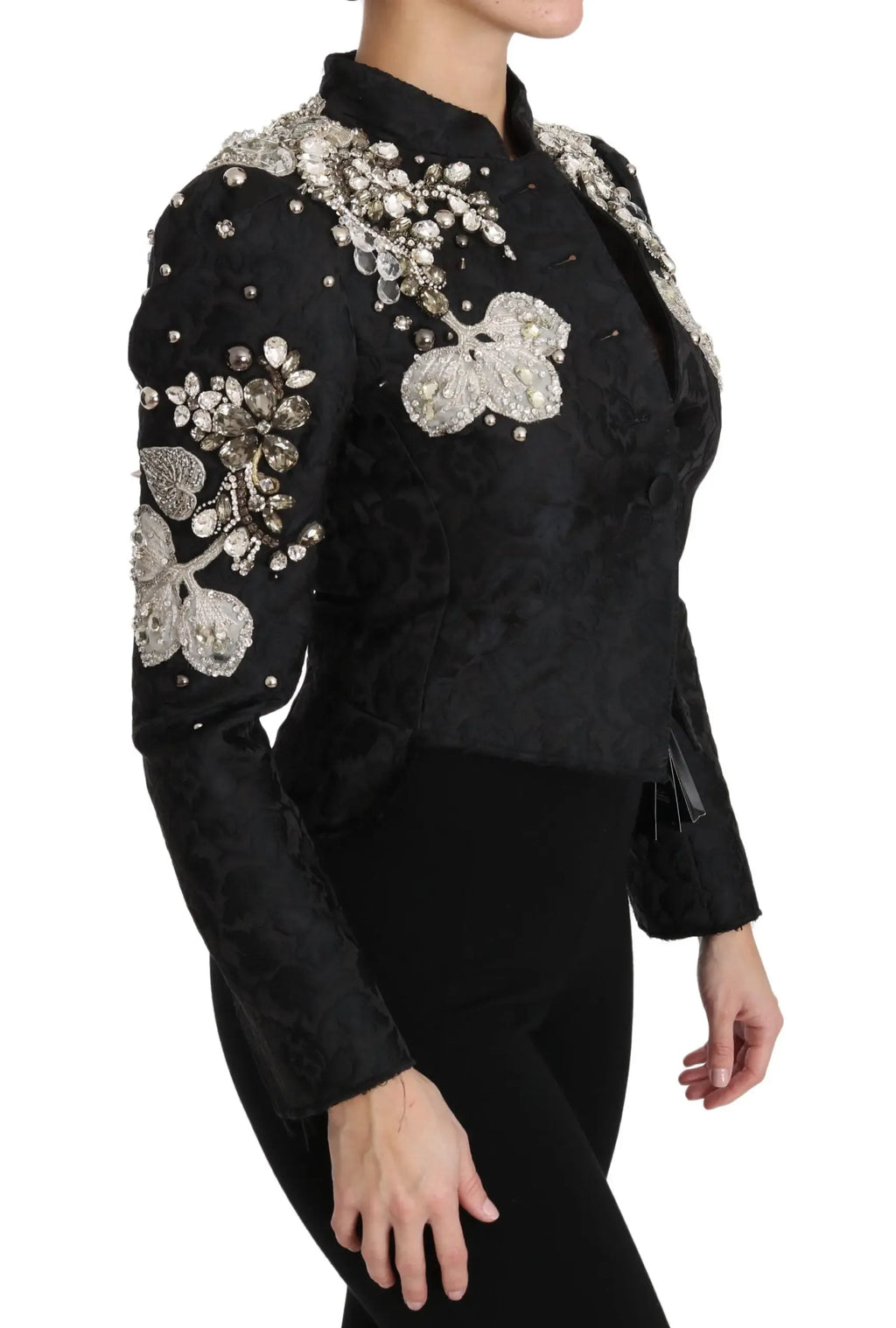 Dolce & Gabbana Black Jacquard Crystal Floral Jacket - Zeiniez