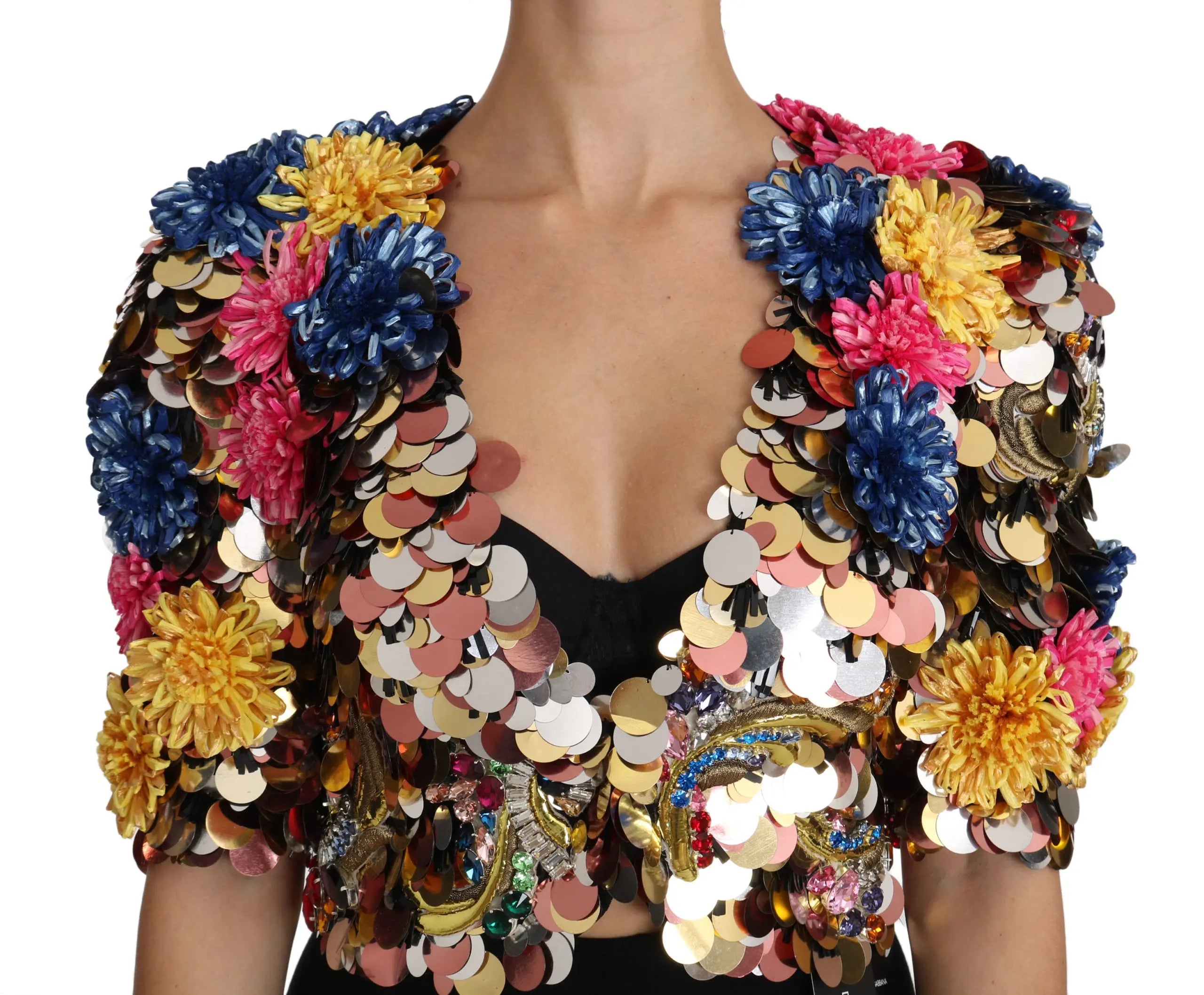 Dolce & Gabbana Crystal Sequined Floral Jacket Coat - Zeiniez