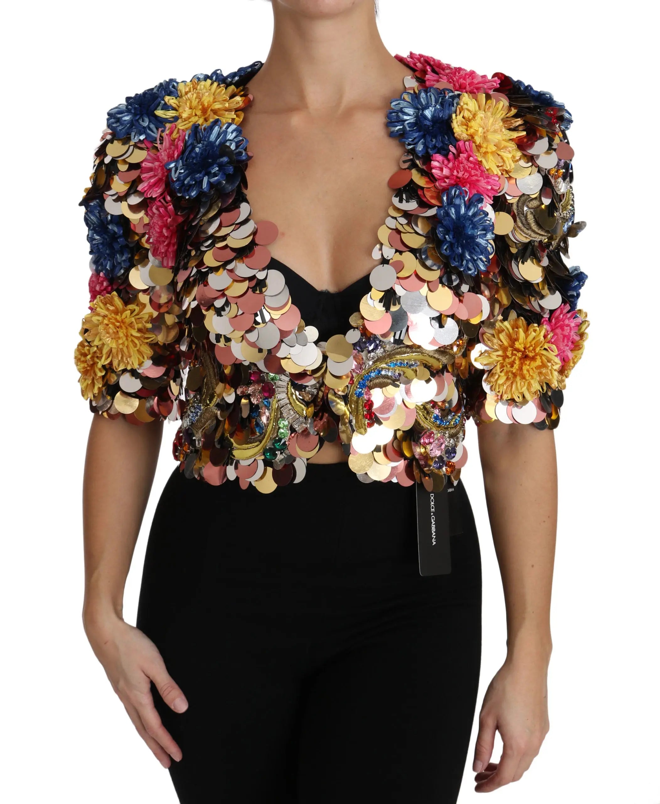 Dolce & Gabbana Crystal Sequined Floral Jacket Coat - Zeiniez