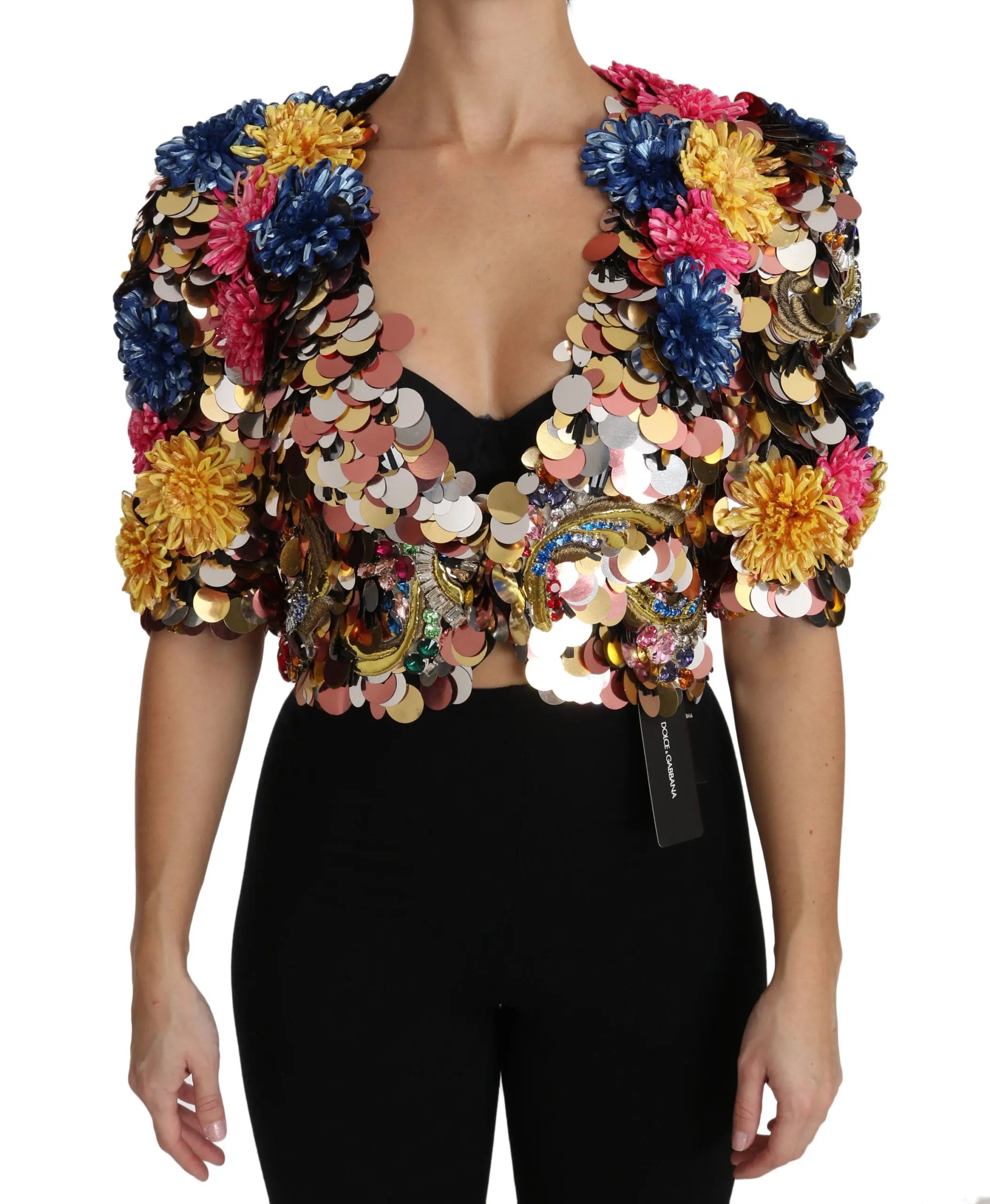 Dolce & Gabbana Crystal Sequined Floral Jacket Coat - Zeiniez