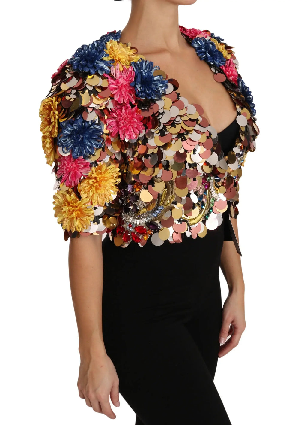 Dolce & Gabbana Crystal Sequined Floral Jacket Coat - Zeiniez