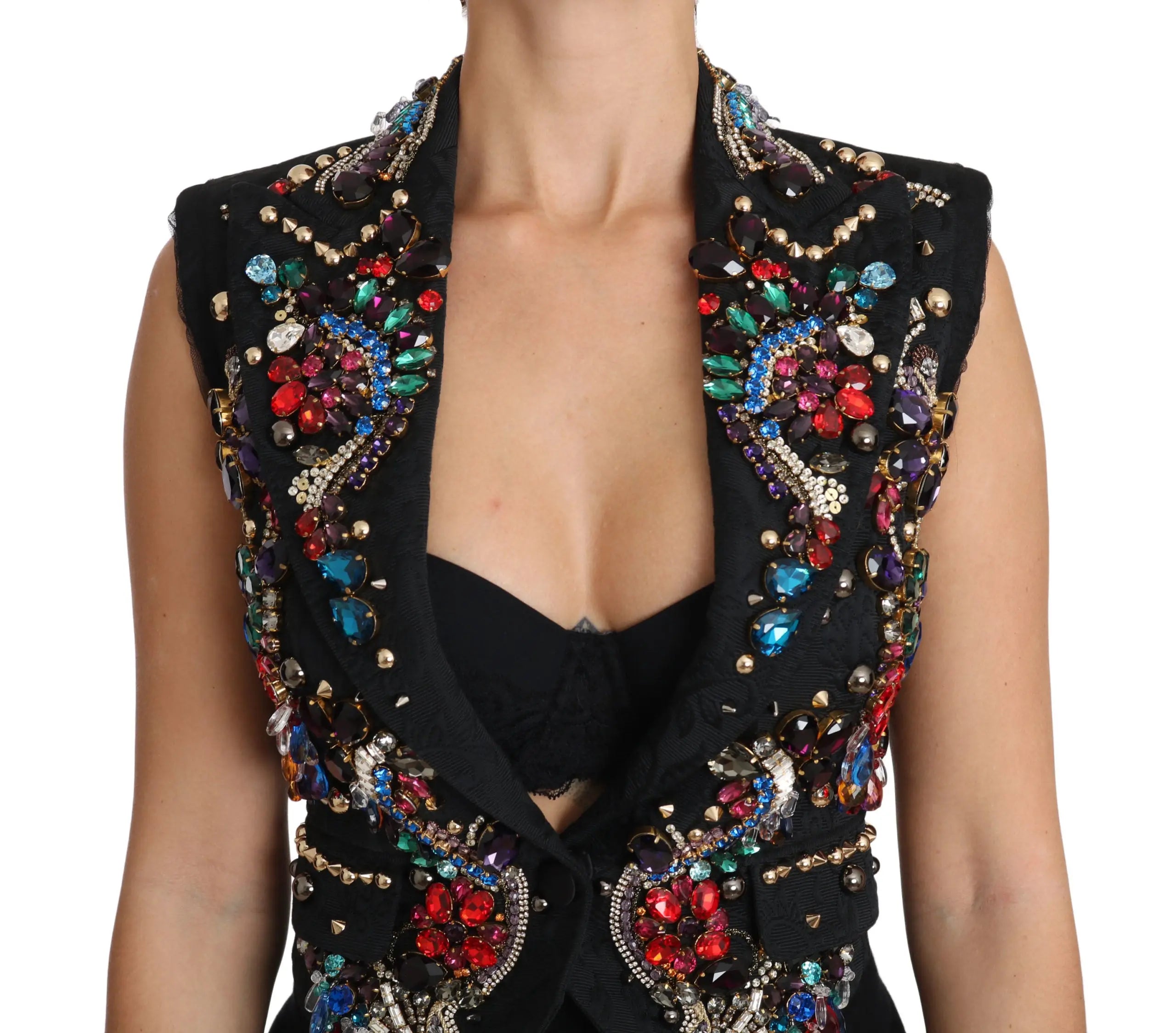 Dolce & Gabbana Black Crystal Sicily Vest Waistcoat - Zeiniez