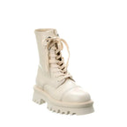 Salvatore Ferragamo White Calfskin Lace-Up Boots - Zeiniez