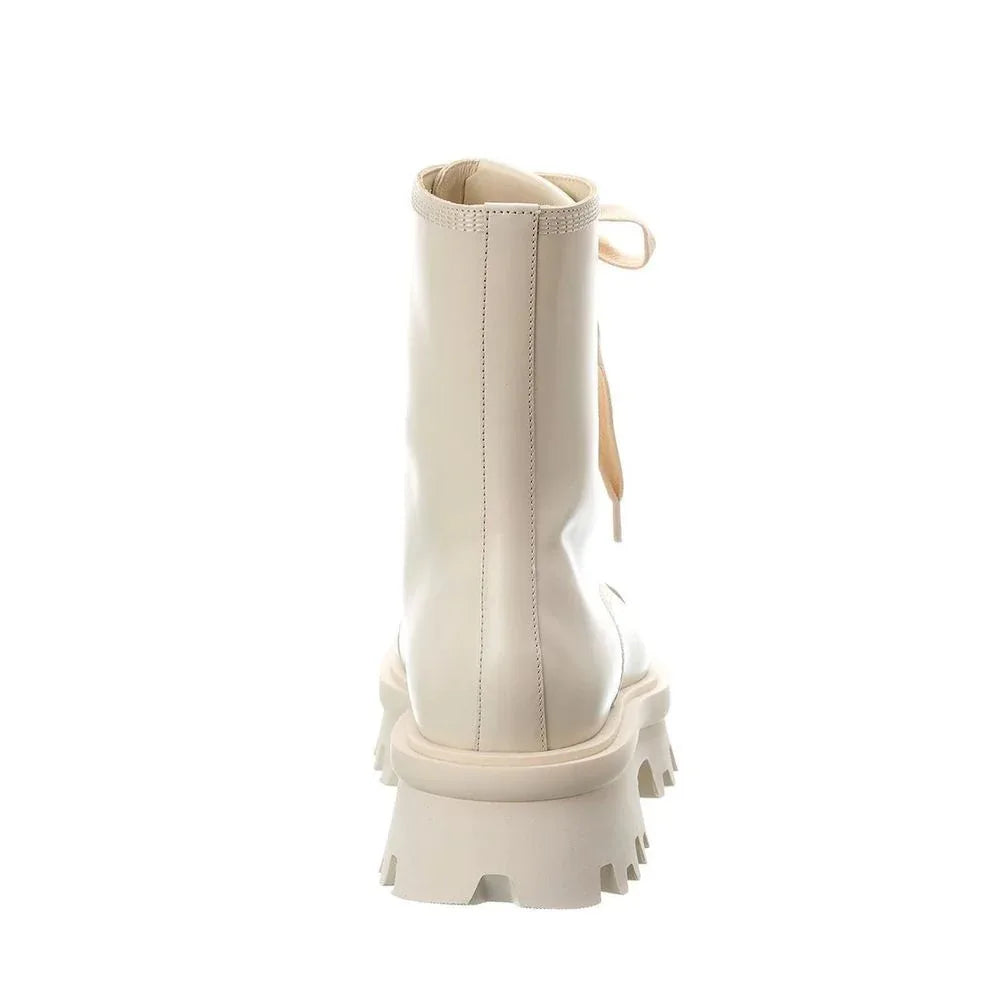 Salvatore Ferragamo White Calfskin Lace-Up Boots - Zeiniez