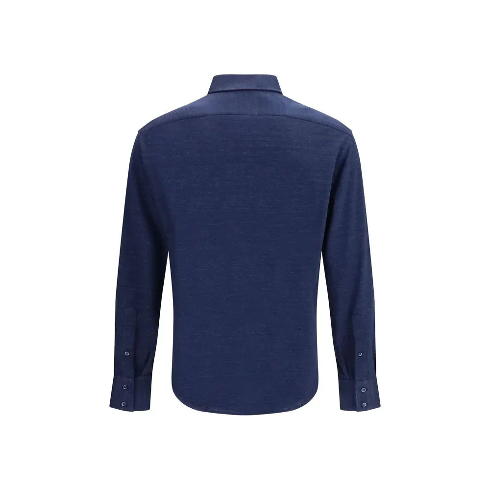 Brunello Cucinelli Blue Linen Dress Shirt - Zeiniez