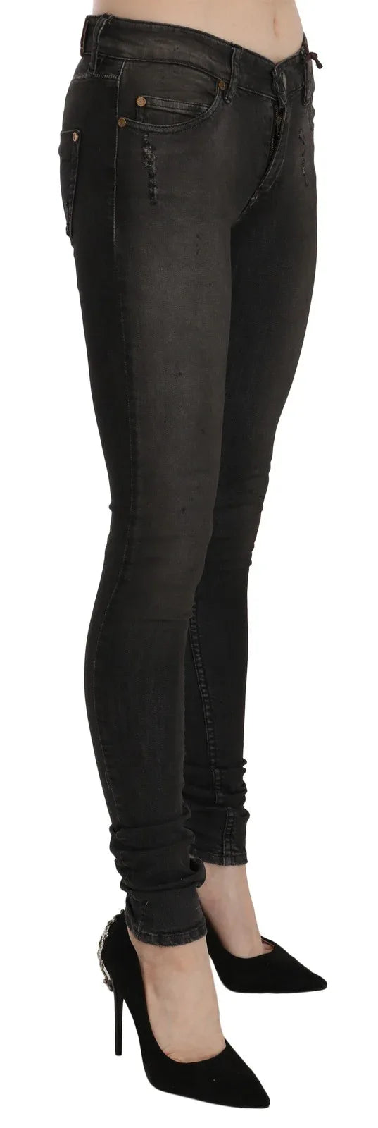 PLEIN SUD Cotton Black Washed Low Waist Skinny Denim Jeans - Zeiniez