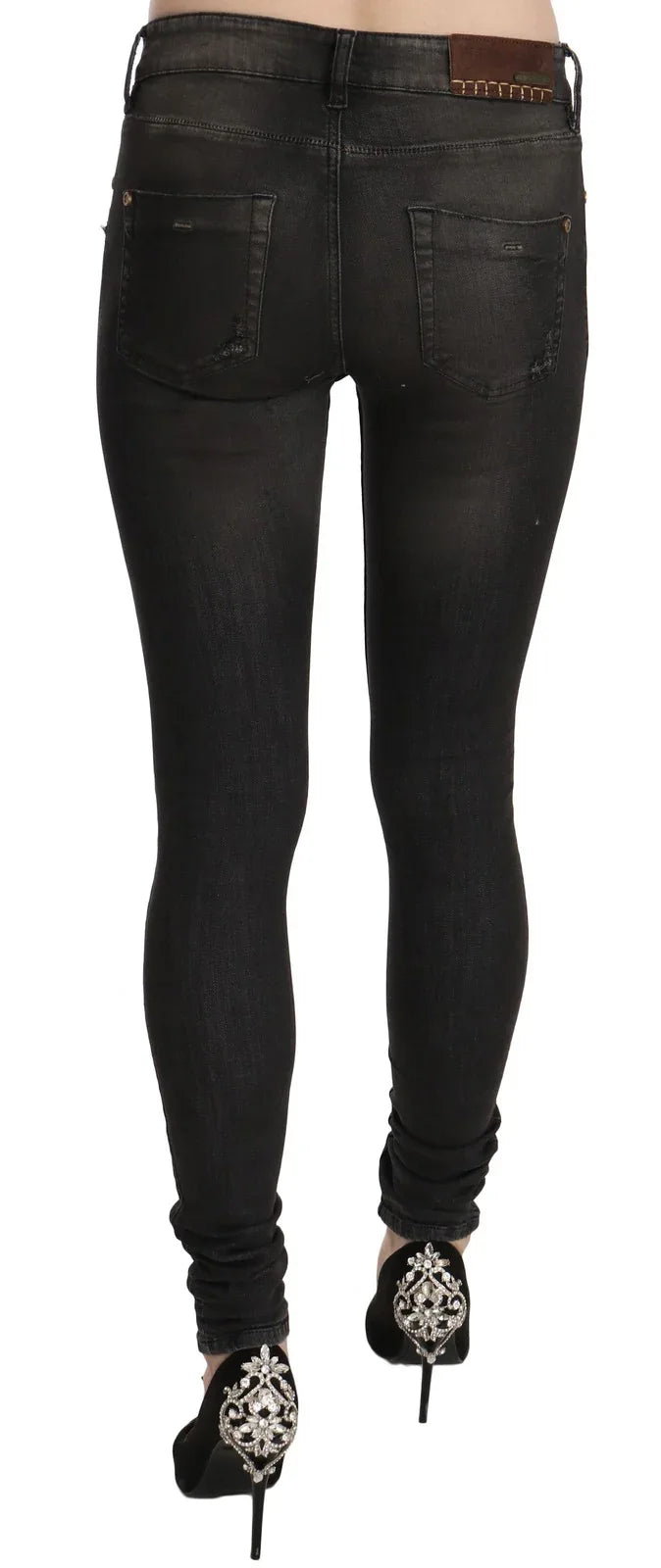 PLEIN SUD Cotton Black Washed Low Waist Skinny Denim Jeans - Zeiniez