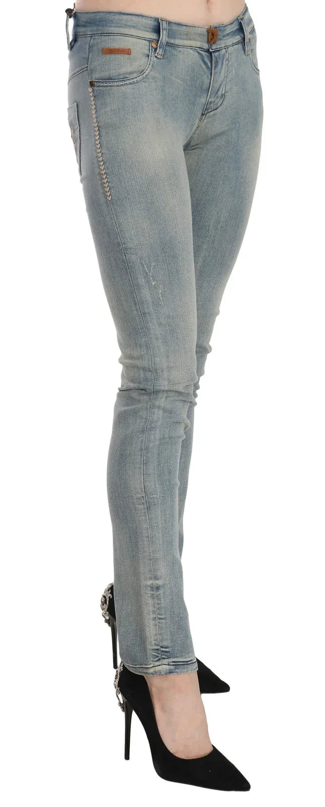 PLEIN SUD Light Blue Washed Mid Waist Skinny Denim Jeans - Zeiniez