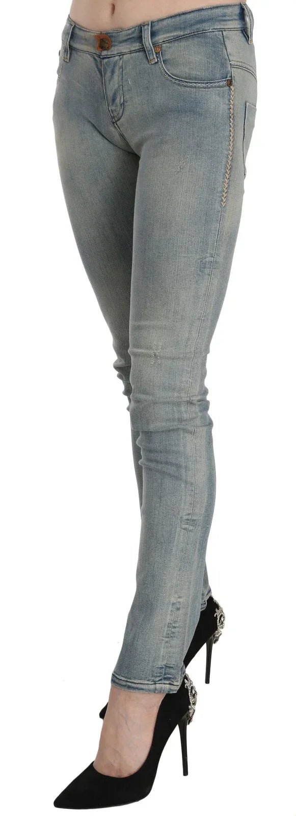 PLEIN SUD Light Blue Washed Mid Waist Skinny Denim Jeans - Zeiniez