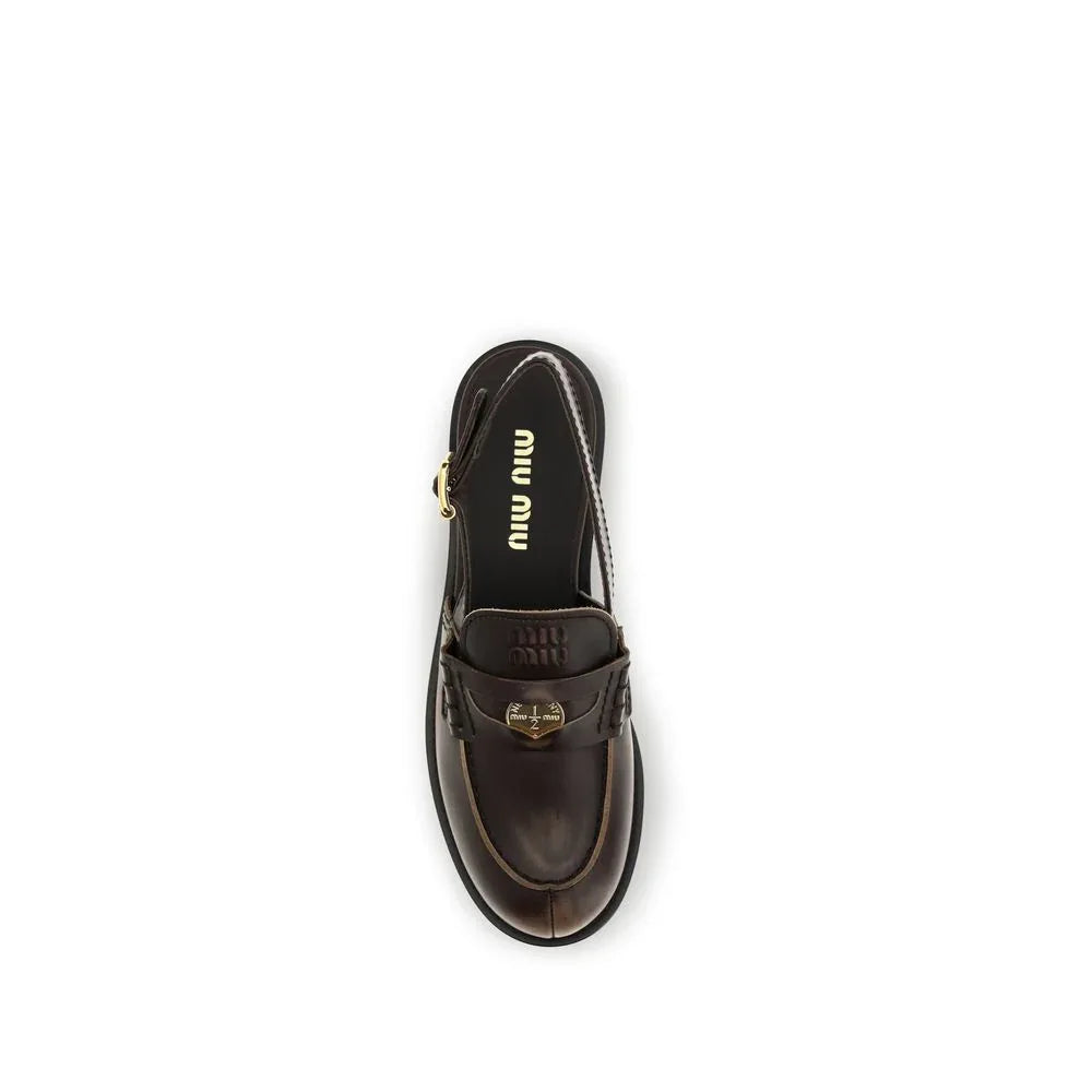 Miu Miu Brown Calf Leather Bos Taurus Slip-On Loafers - Zeiniez