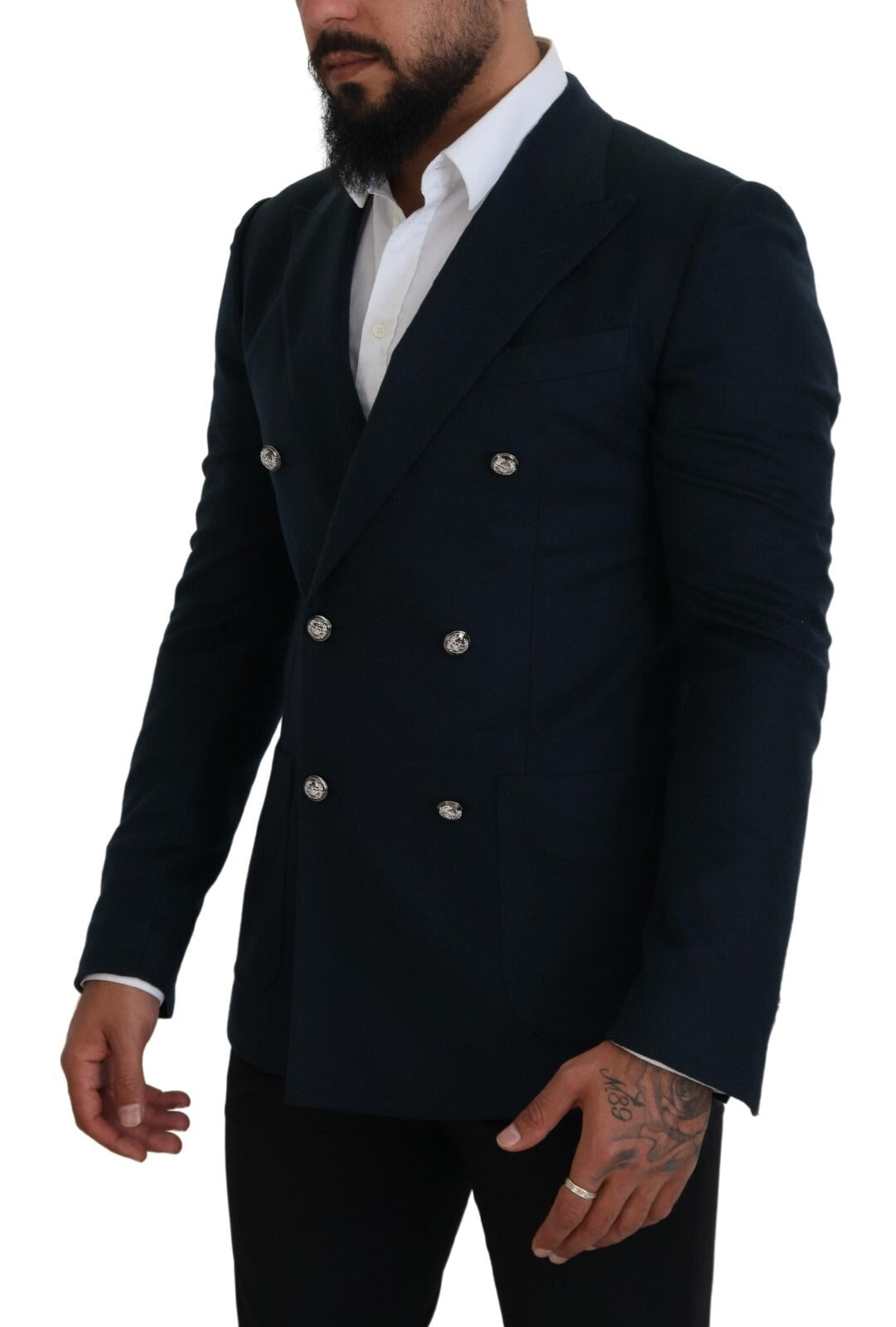 Dolce & Gabbana Blue Double Breasted Formal Coat Blazer