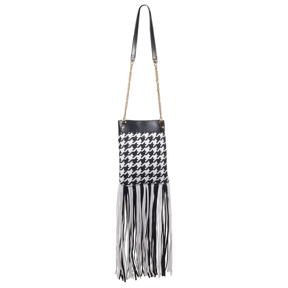 Versace Black And White Leather And Textile Shoulder Bag - Zeiniez