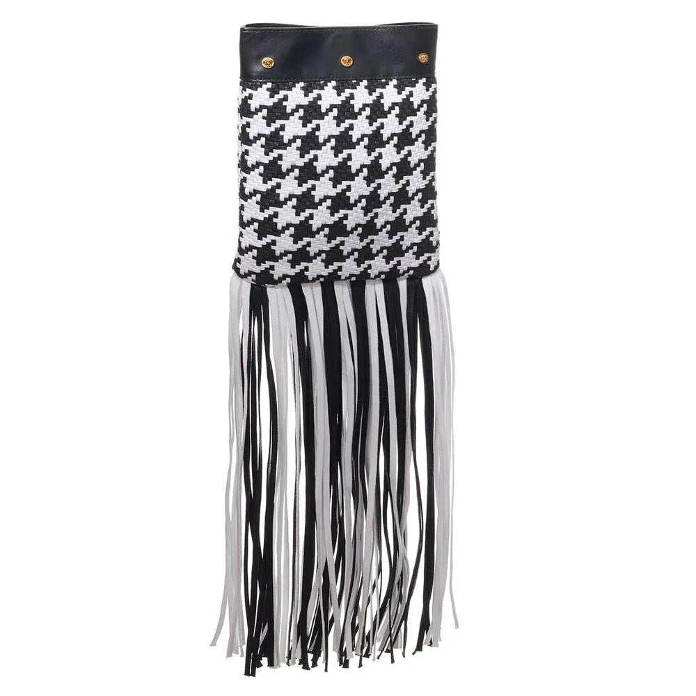 Versace Black And White Leather And Textile Shoulder Bag - Zeiniez