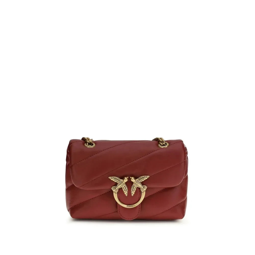 PINKO Bordeaux Calf Leather Bos Taurus Shoulder Bag - Zeiniez