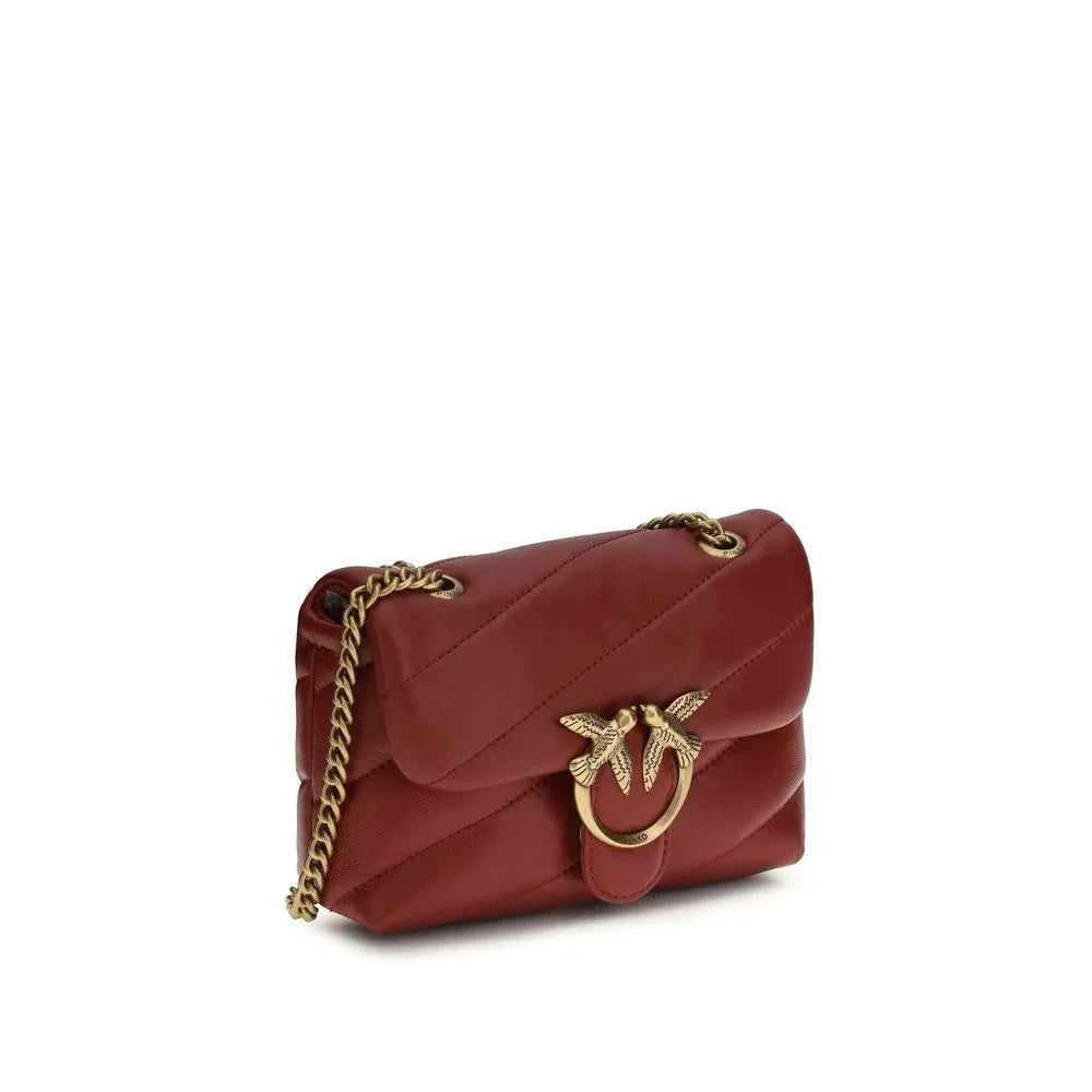 PINKO Bordeaux Calf Leather Bos Taurus Shoulder Bag - Zeiniez