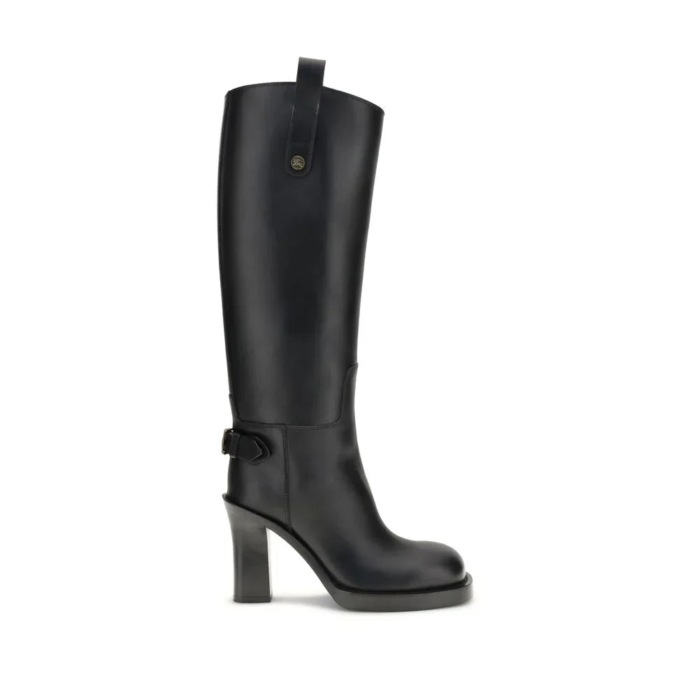 Burberry Black Calf Leather Bos Taurus High Heel Boots - Zeiniez