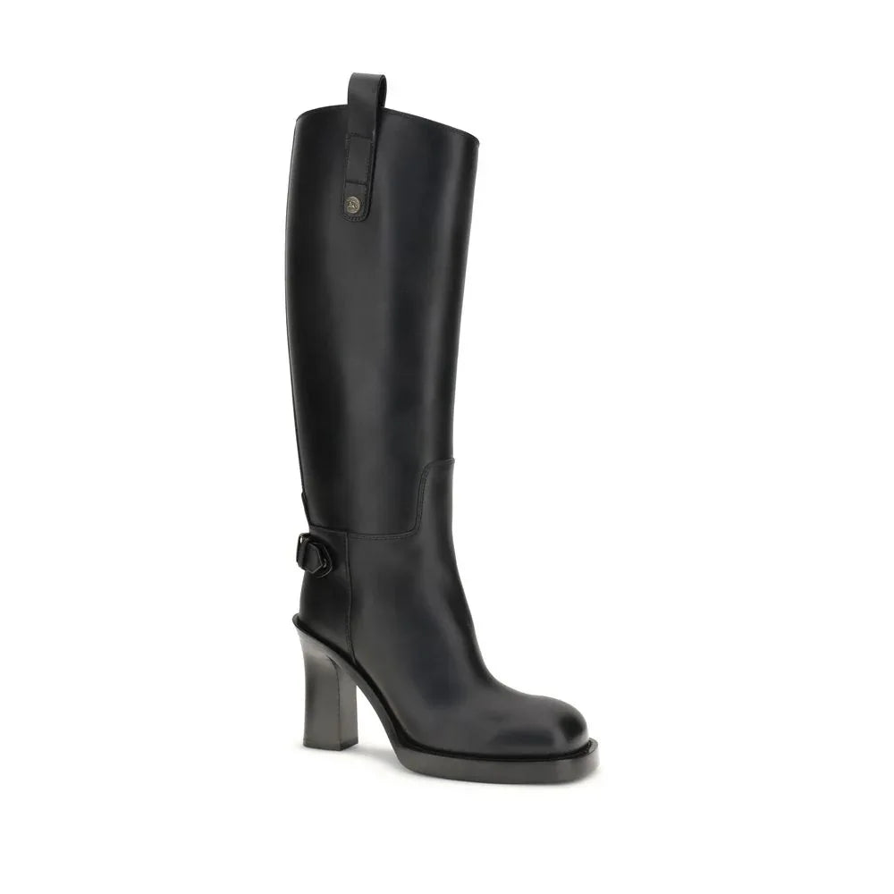 Burberry Black Calf Leather Bos Taurus High Heel Boots - Zeiniez