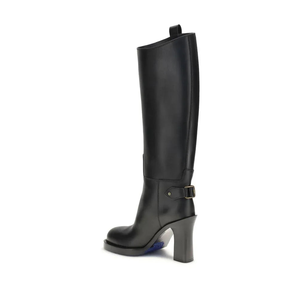 Burberry Black Calf Leather Bos Taurus High Heel Boots - Zeiniez