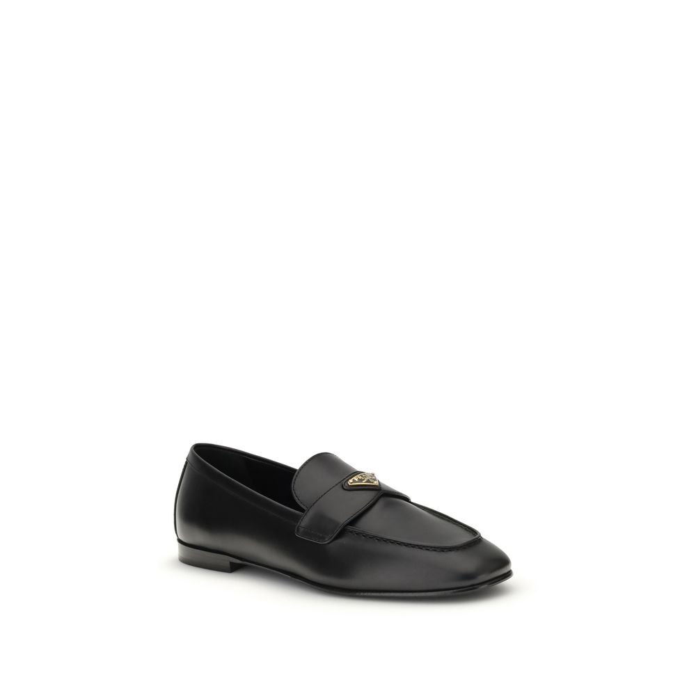 Prada Black Calf Leather Bos Taurus Slip-On Loafers