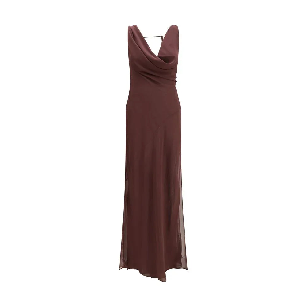 The Andamane Brown Silk Long Dress - Zeiniez