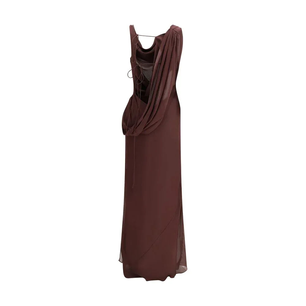 The Andamane Brown Silk Long Dress - Zeiniez