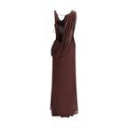 The Andamane Brown Silk Long Dress - Zeiniez