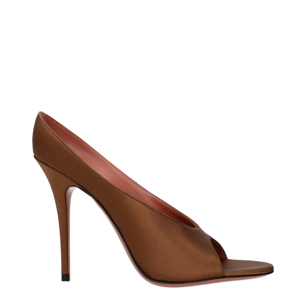 Amina Muaddi Brown Satin High Heel Pumps - Zeiniez