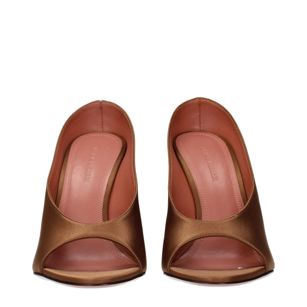 Amina Muaddi Brown Satin High Heel Pumps - Zeiniez