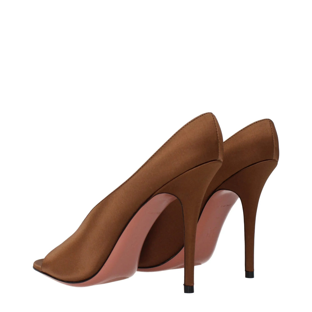 Amina Muaddi Brown Satin High Heel Pumps - Zeiniez