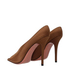 Amina Muaddi Brown Satin High Heel Pumps - Zeiniez