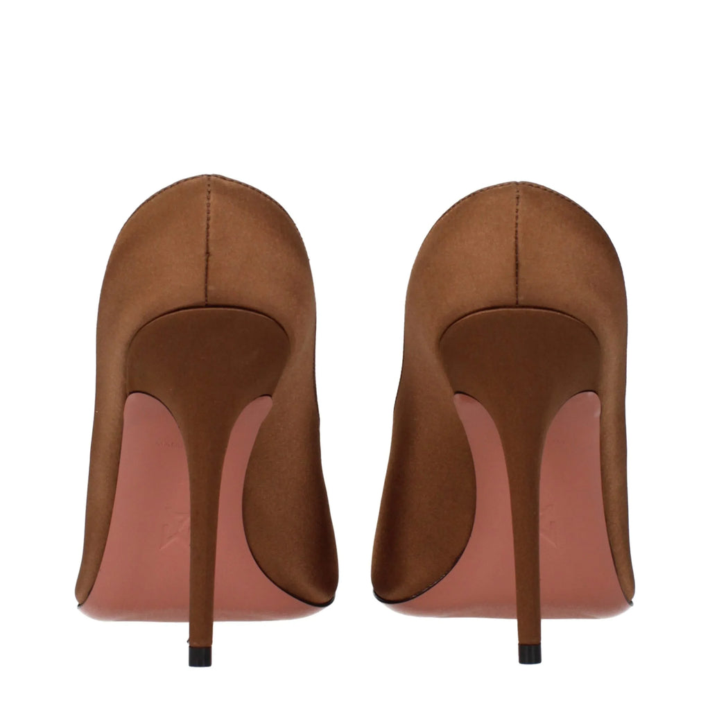 Amina Muaddi Brown Satin High Heel Pumps - Zeiniez