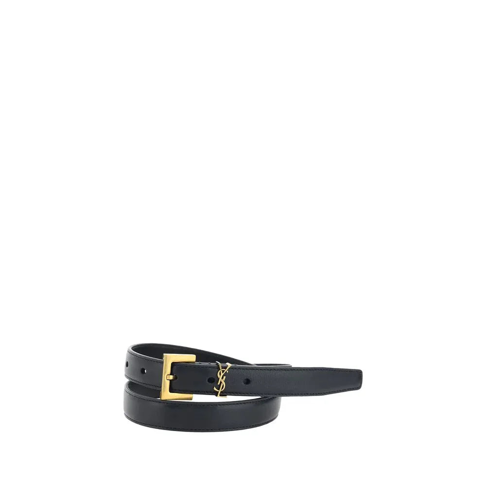 Saint Laurent Black Calf Leather Bos Taurus Thin Belt - Zeiniez