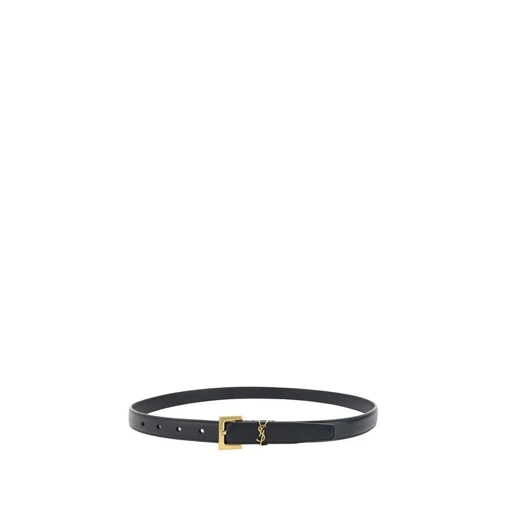 Saint Laurent Black Calf Leather Bos Taurus Thin Belt - Zeiniez