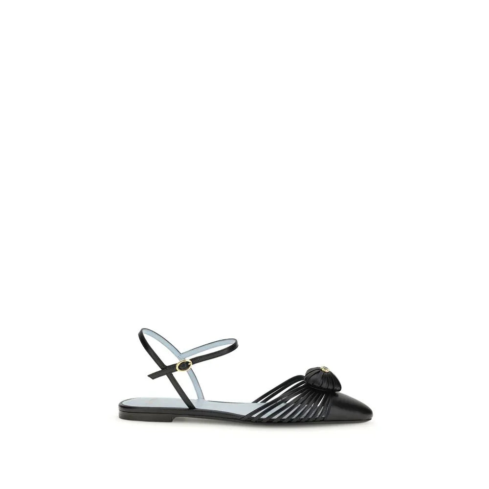 Valentino Garavani Black Calf Leather Bos Taurus Ballet Flats - Zeiniez