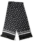 Dolce & Gabbana Black Silk Crown Fringe Neck Wrap 173cm x 32.5cm Scarf - Zeiniez