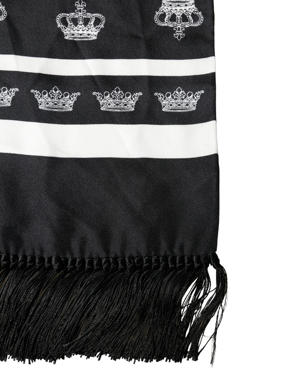 Dolce & Gabbana Black Silk Crown Fringe Neck Wrap 173cm x 32.5cm Scarf - Zeiniez