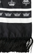 Dolce & Gabbana Black Silk Crown Fringe Neck Wrap 173cm x 32.5cm Scarf - Zeiniez