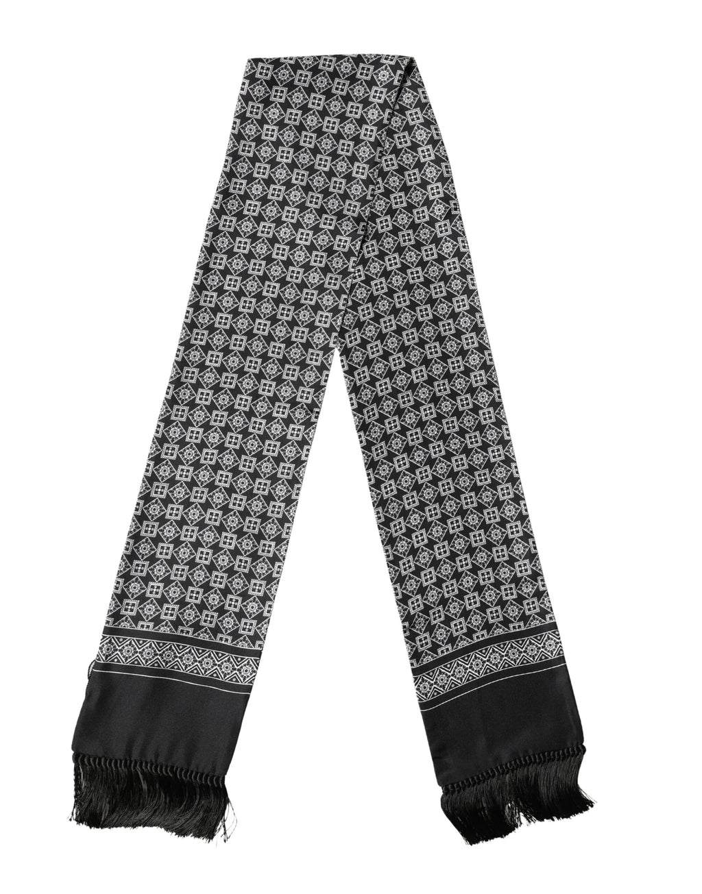 Dolce & Gabbana Black White Silk Geometric Neck Wrap 142cm X 15cm Scarf - Zeiniez