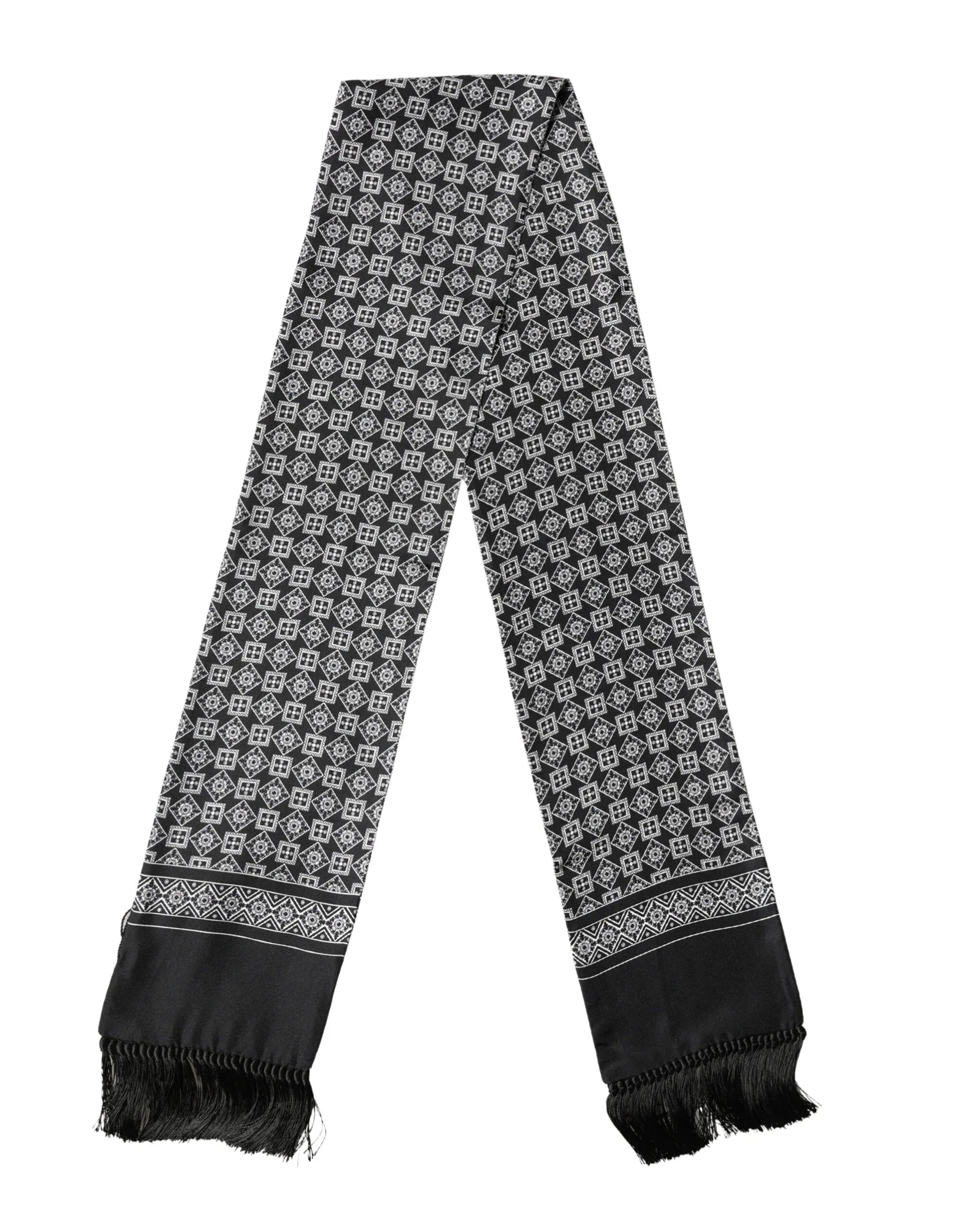 Dolce & Gabbana Black White Silk Geometric Neck Wrap 142cm X 15cm Scarf - Zeiniez