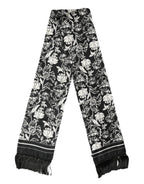 Dolce & Gabbana Black White Silk Floral Print Fringe 136cm X 15.5cm Scarf - Zeiniez