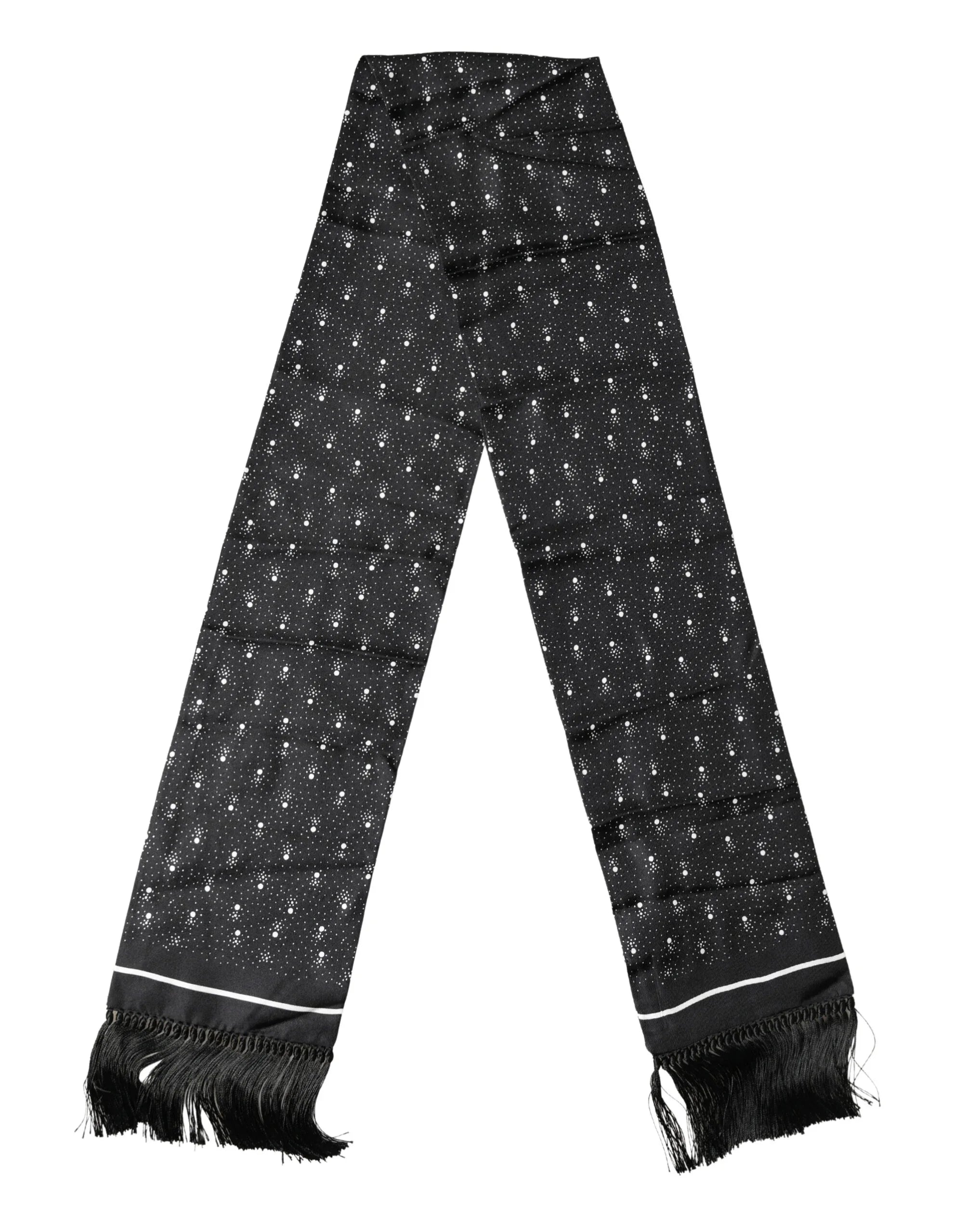 Dolce & Gabbana Black White Silk Dotted Print Foulard 140cm X 15cm Scarf - Zeiniez