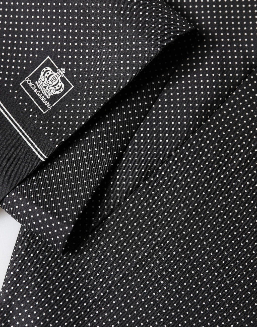 Dolce & Gabbana Black Silk Polka Dot Crown Foulard 140cm X 16.5cm Scarf - Zeiniez