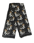 Dolce & Gabbana Black Dog Print Modal Wool Wrap Foulard 178cm X 63cm Scarf - Zeiniez