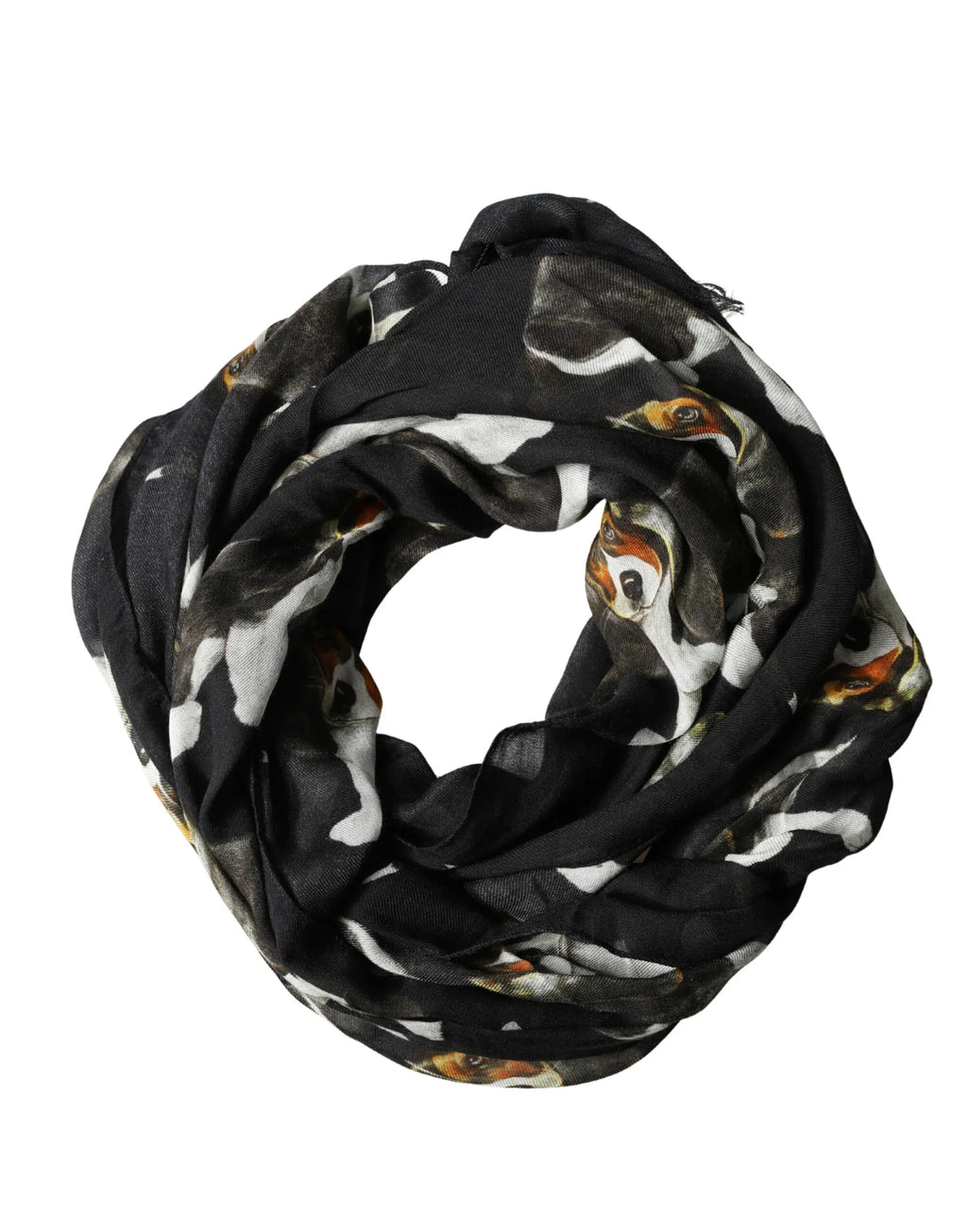 Dolce & Gabbana Black Dog Print Modal Wool Wrap Foulard 178cm X 63cm Scarf - Zeiniez