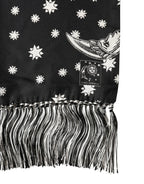 Dolce & Gabbana Black Silk Sun Moon Star Fringe Foulard 178cm X 33cm Scarf - Zeiniez