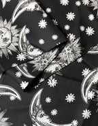 Dolce & Gabbana Black Silk Sun Moon Star Fringe Foulard 178cm X 33cm Scarf - Zeiniez