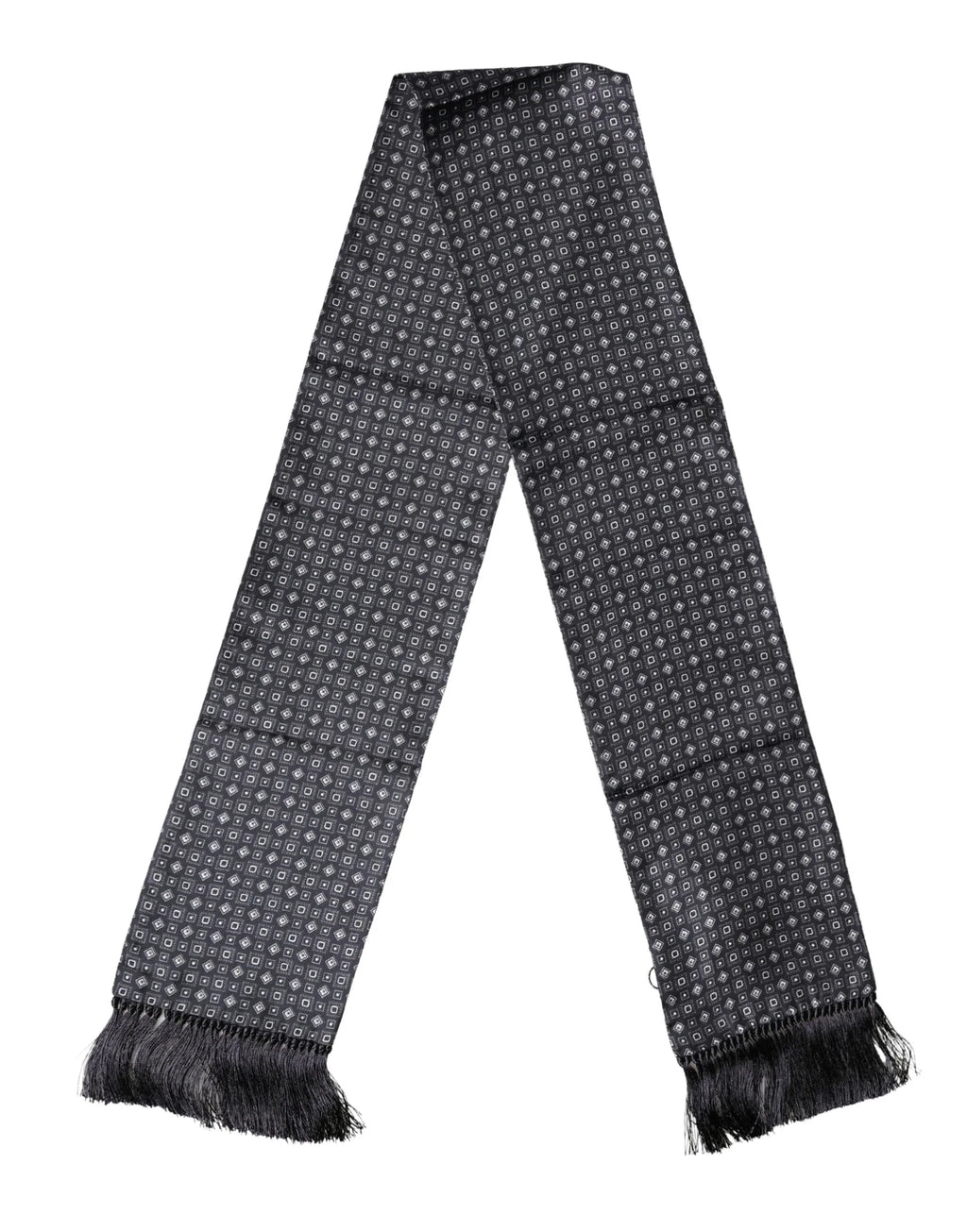 Dolce & Gabbana Black Silk Geometric Fringe Wrap Foulard 136cm X 15cm Scarf - Zeiniez