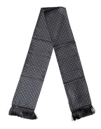 Dolce & Gabbana Black Silk Geometric Fringe Wrap Foulard 136cm X 15cm Scarf - Zeiniez
