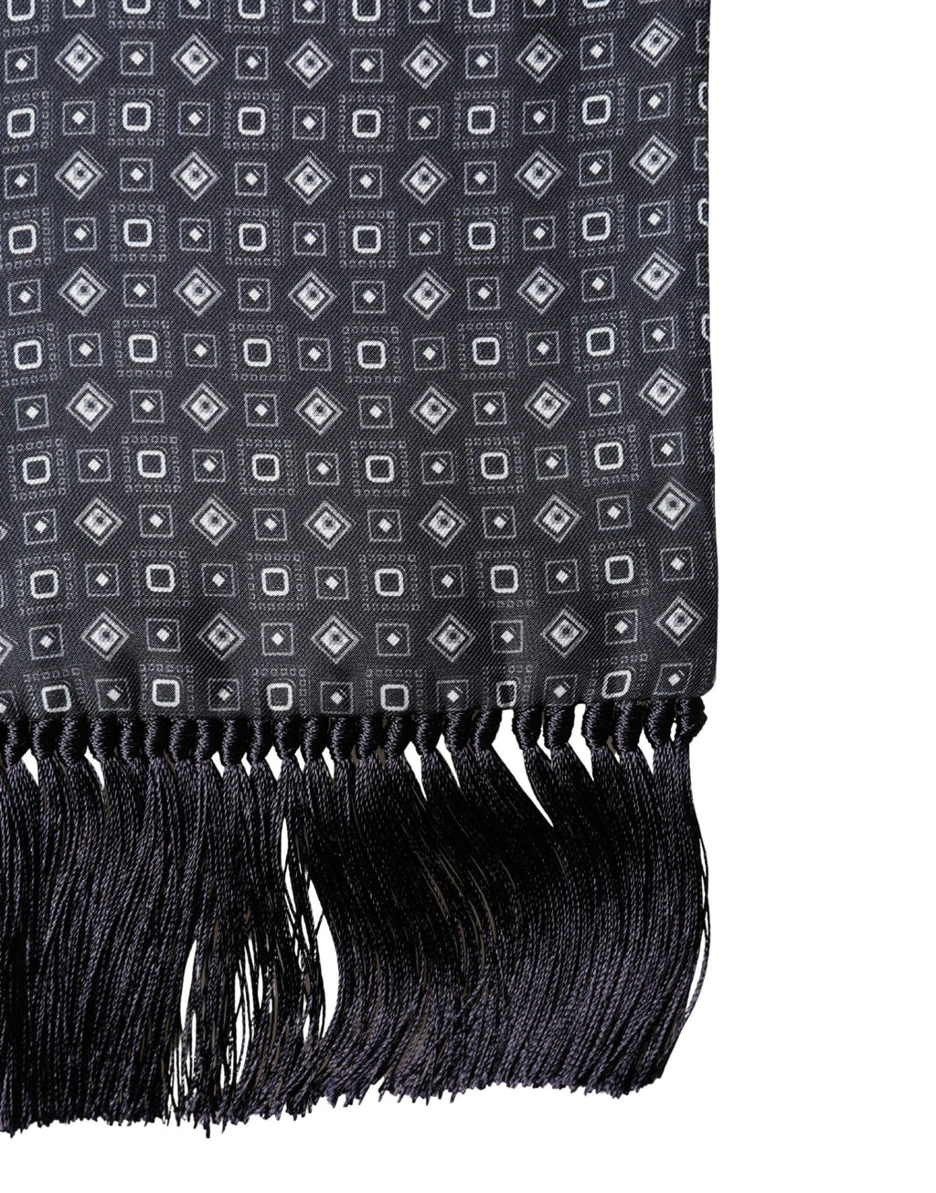 Dolce & Gabbana Black Silk Geometric Fringe Wrap Foulard 136cm X 15cm Scarf - Zeiniez